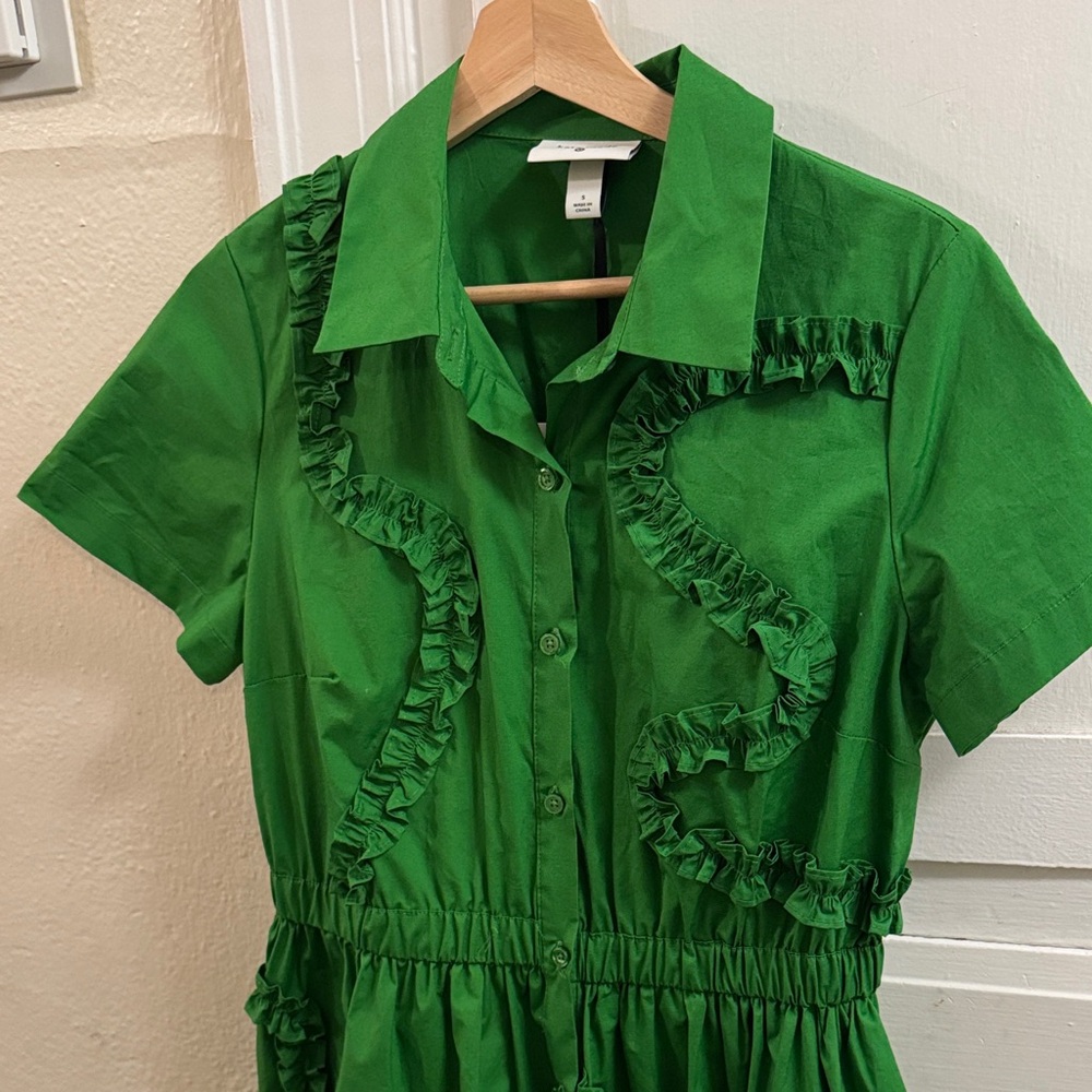 kate spade Bright Green Ruffle Shirt Midi Dress - Picture 7 of 13